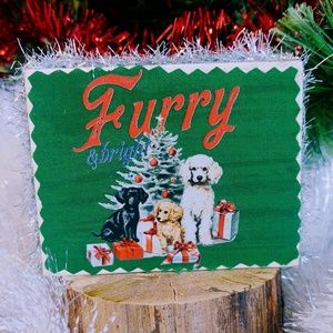 Hand Crafted Mini Wood Sign, Tiered Tray Decor, Christmas Dogs Furry & Bright